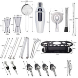 Kit pour cocktail<br>22 pièces en acier inoxydable - Queue de Coq